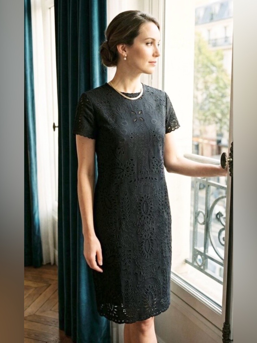 J. Mclaughlin Black Shift‎ Dress Eyelet Embroidery Bainbridge Jewel XS